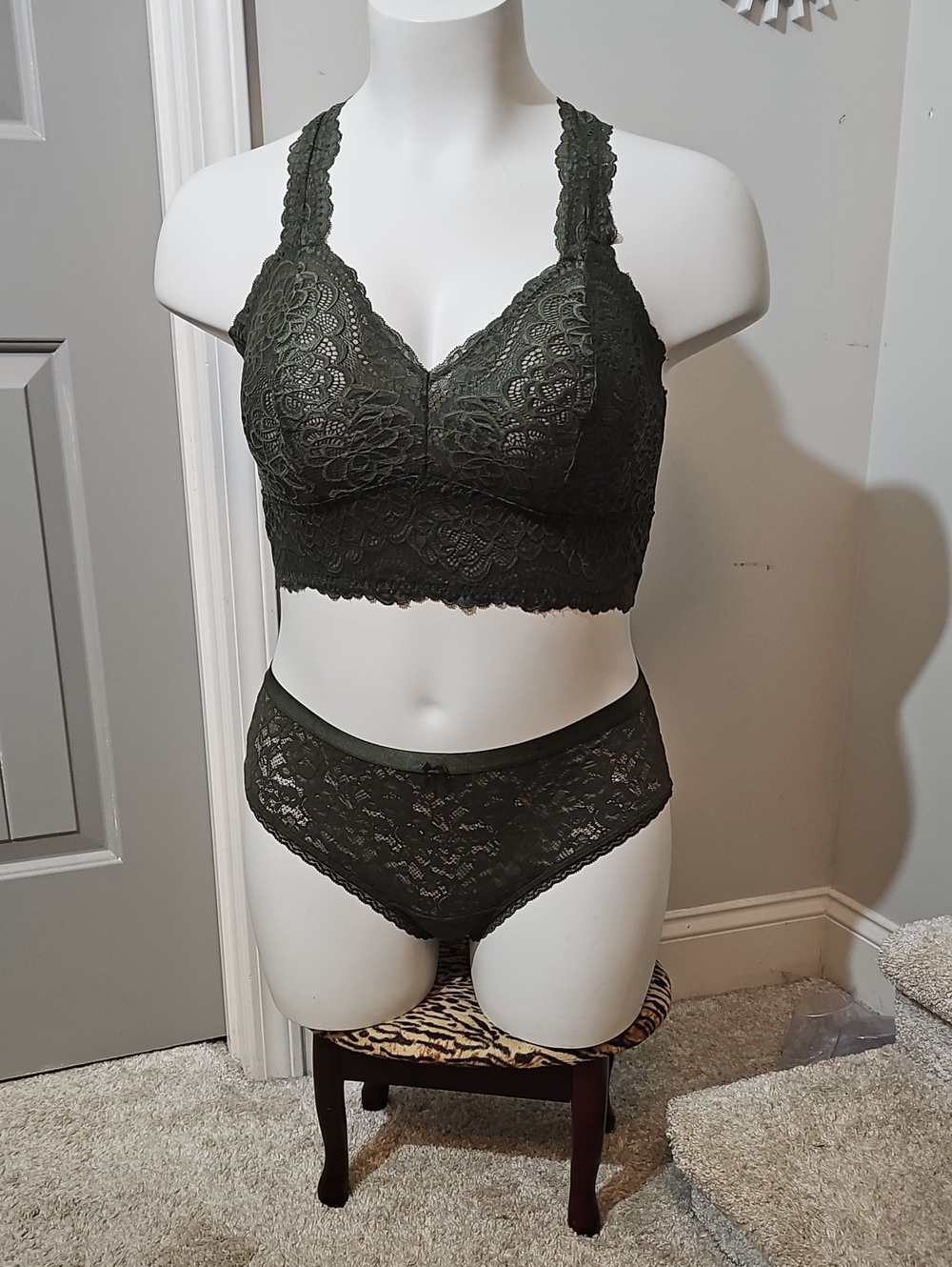 Soft Lace Racerback Bralette & Brief Set - Olive